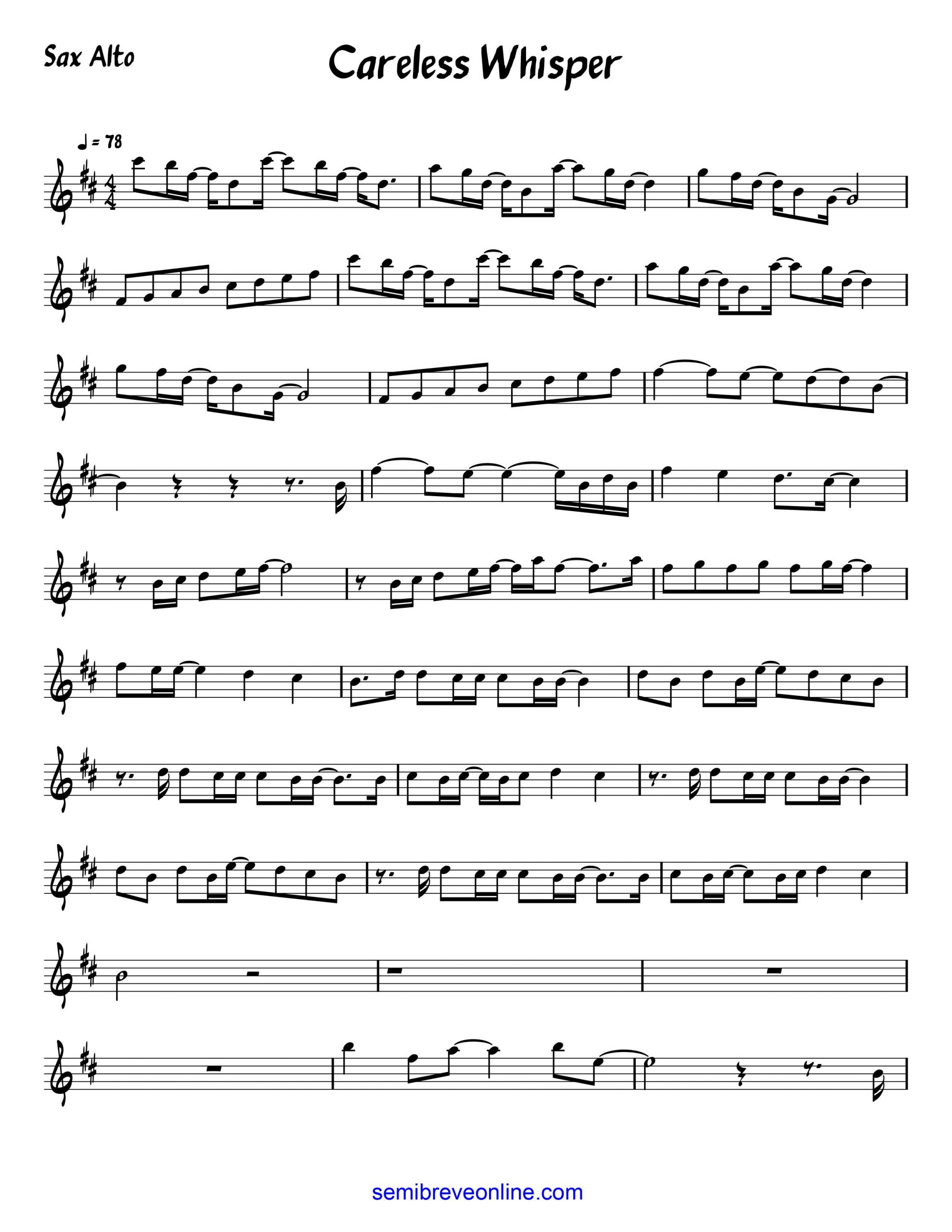 Partitura Sax Alto Careless Whisper Semibreve Online 